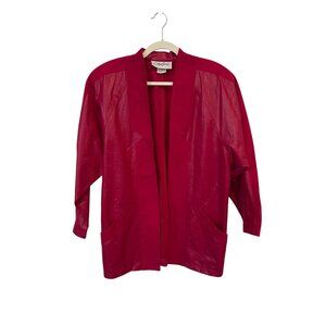 Vintage 90s City Girls Open Front Blazer Jacket Size 10 3/4 Sleeve Red Career